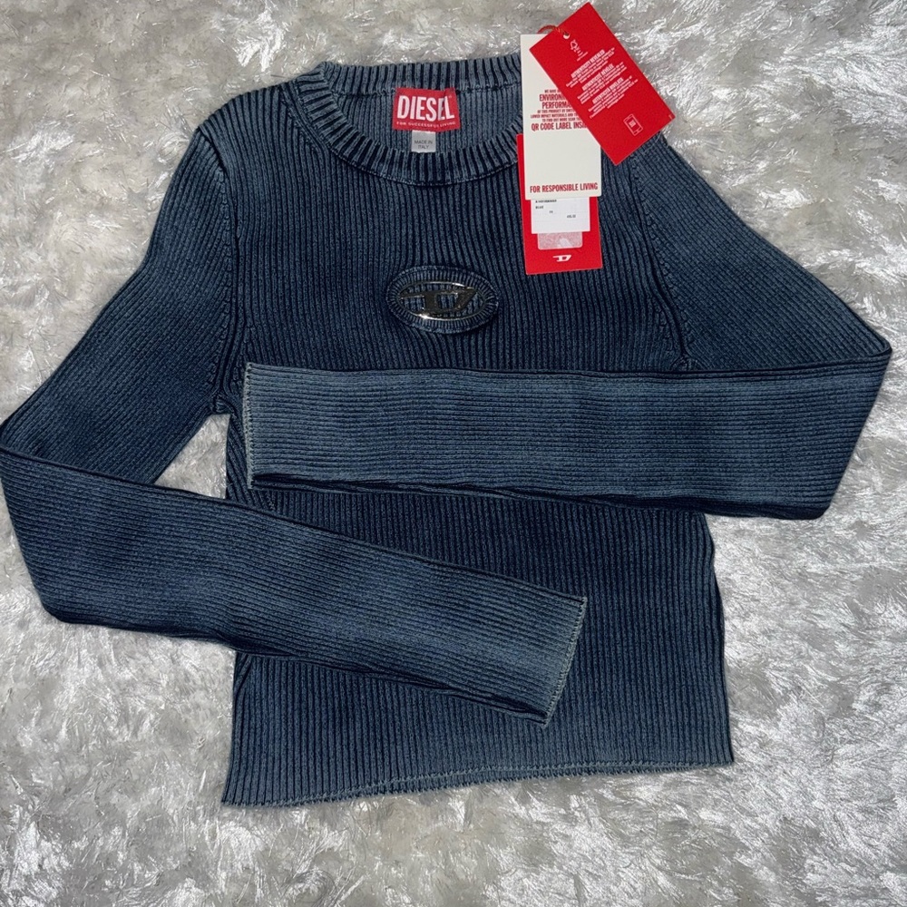 Diesel Women's M- anchor cotton Ribbed Knit Sweater in Deep Blue